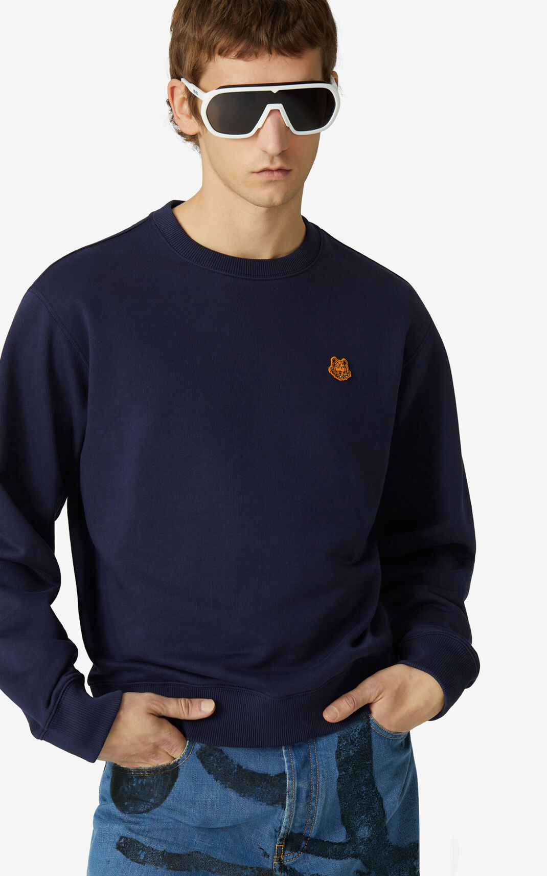 Kenzo Tiger Crest Sweatshirt Erkek Lacivert Mavi | 1049-PIBME